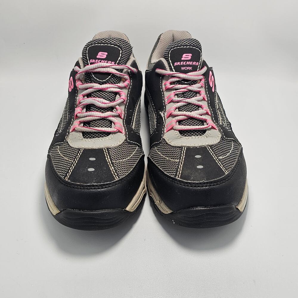Skechers Women Size 7,5 Work Shoes Steel Toe Slip Resistant Pink Gray